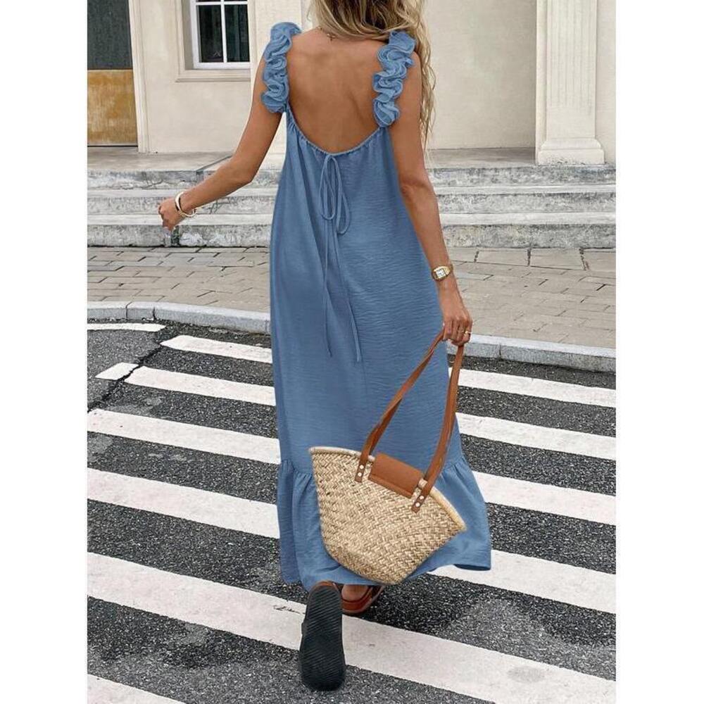 Serisse Solid Color Open Back Dress, Style - Picture 7 of 7